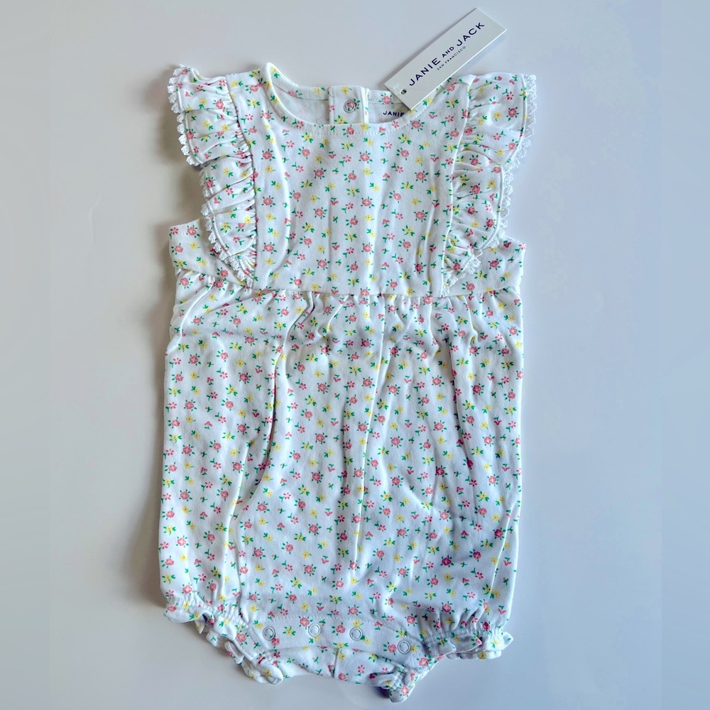 Janie and Jack Ditsy Floral Romper Size 18-24M NWT Pink & Yellow Floral